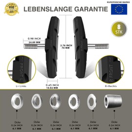 CZ Store® - Bicycle V-Brake Set - 8 Pieces Complete Set Brake Pads for Bicycle Brake - Brake Pad with Washers & Nuts - Black