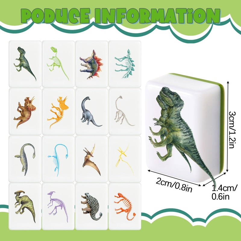 Hollowfly 65 Tiles 30 mm Dinosaur Mahjong Block Set with