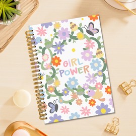 TWRVI Girl Power Inspirational Spiral Notebook, Pastel Flower Aesthetic College Ruled Notebook Journal for Women Boss Lady, Women Empowerment Gifts Journaling Notebooks 5.5"x8.3" 164 Pages