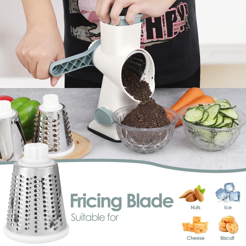 Dreamhigh Cheese Grater with Crank, Vegetable Cutter, 3 Stainless Steel