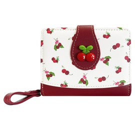 Sunwel Fashion Cherry Wallet Card Holder Small Cute Wallet Zipper Coin Pocket Wallet for Women Girls (002 CHERRY)