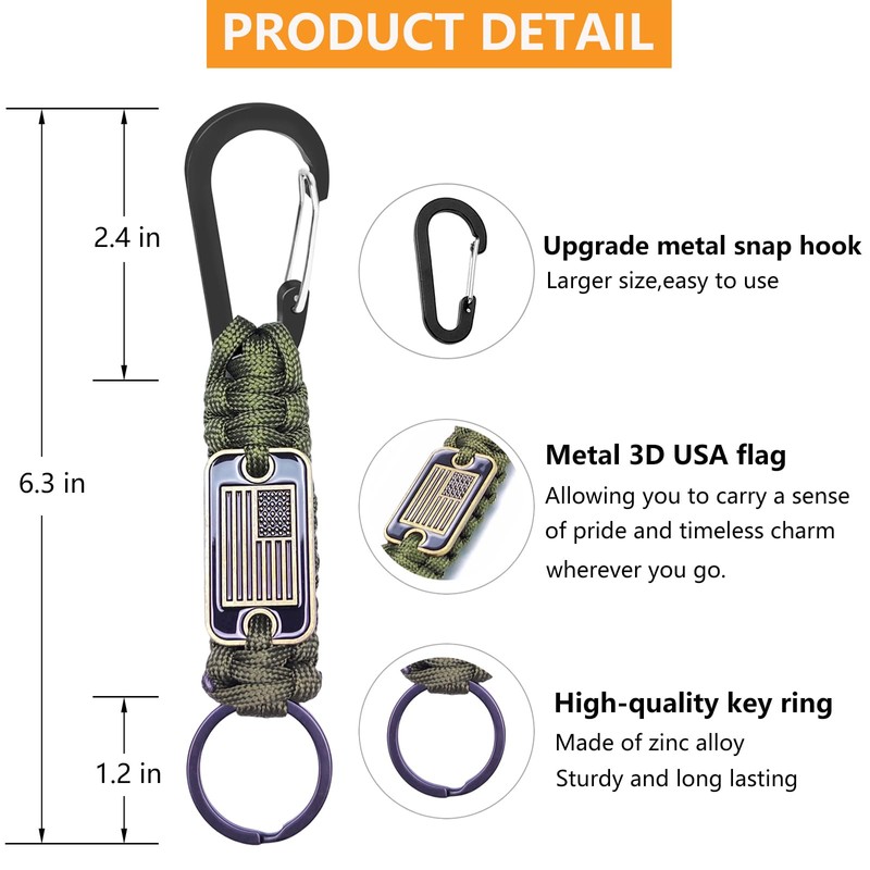 LUYADIN Paracord Lanyard Keychain with USA Flag,Parachute Rope Necklace Keychains