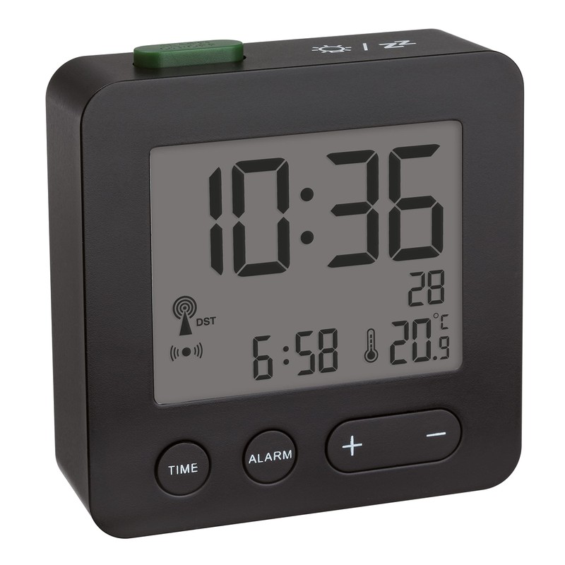 TFA Dostmann 60.2545 Digital Radio-Controlled Alarm Clock, Single, Black