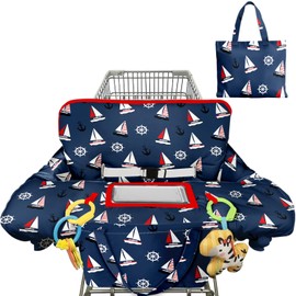 Shopping Cart Cover for Baby Girl Boy 2-in-1 High Chair Water Resistant High Chair Cover Blue Sailboat Gender Neutral Cart Cover for Babies Padded Grocery Cart Cover for Baby
