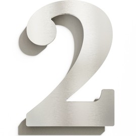 N-02-2-E Stainless Steel House Number 2 - Solid, Weatherproof and Rustproof - 14 cm Large - with Mounting Material - Brushed Design House Number Sign