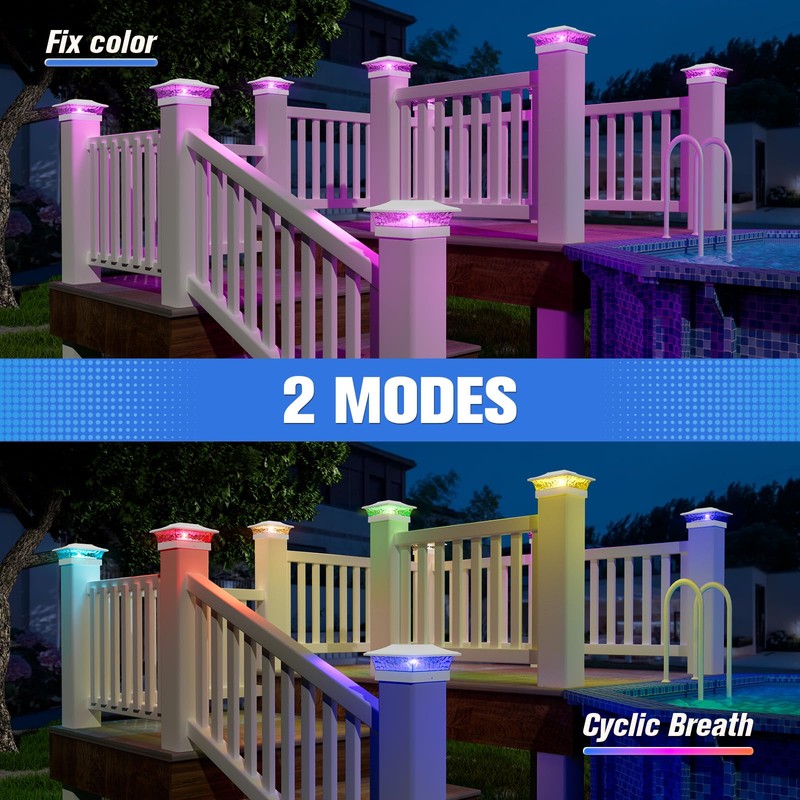 VOLISUN Solar Post Cap Light 4Pack White: RGB Color Changing
