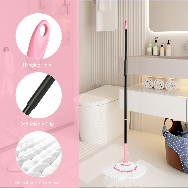 XXFLOWER Self-Wringing Twist Mop for Floor Cleaning, 57” Long Handle