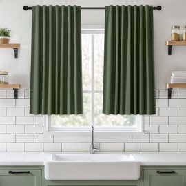 UHITECH Short Linen Curtains 45 Inches Long Living Room 2 Panels Thermal Windows Darkening Drapes Noise Cancelling Blackout Curtain for Bedroom Olive Green Small Window