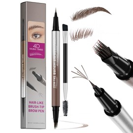 Microblading Eyebrow Pencil, 2 in 1 Natural Liquid Eyebrow Waterproof Eyebrow Pencil for Women with Brow Fection Angle Brush & Precision Detail Brush Tip (Brown)
