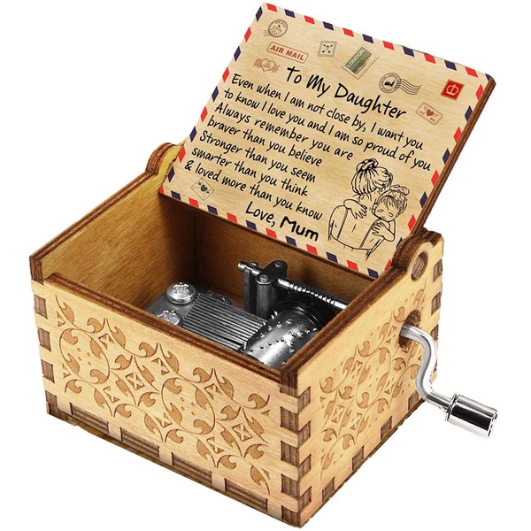 Wooden Music Box for Daughter,Gift from Mum to Daughter,Hand-Crank You Are My Sunshine Melody Wood Musical Box,Laser Engraved,Handmade Mechanism Antique Gift for Girls on Birthday,Christmas Day
