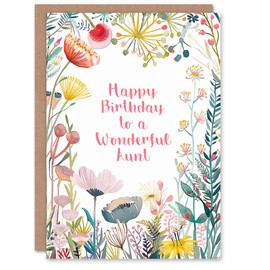 Artery8 Aunt Happy Birthday Card Simple Elegant Wildflower Meadow Plants Flowers For Her Greeting Card