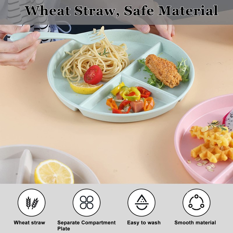 Soptalles 9 Inch Portion Control Plates Set, 4 Pcs Divided