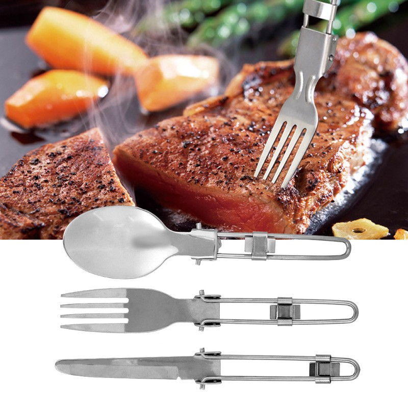 Outdoor Portable Tableware Set Folding Stainless Steel Spoon Fork Knife