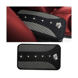 zipelo Bling Car Center Console Cover, Crystal Rhinestone Crown Auto Armrest Box Protector Cushion Pad, Comfortable Diamond Vehicle Arm Rest Seat Mat Decor Accessories, Universal Fit (Gray)