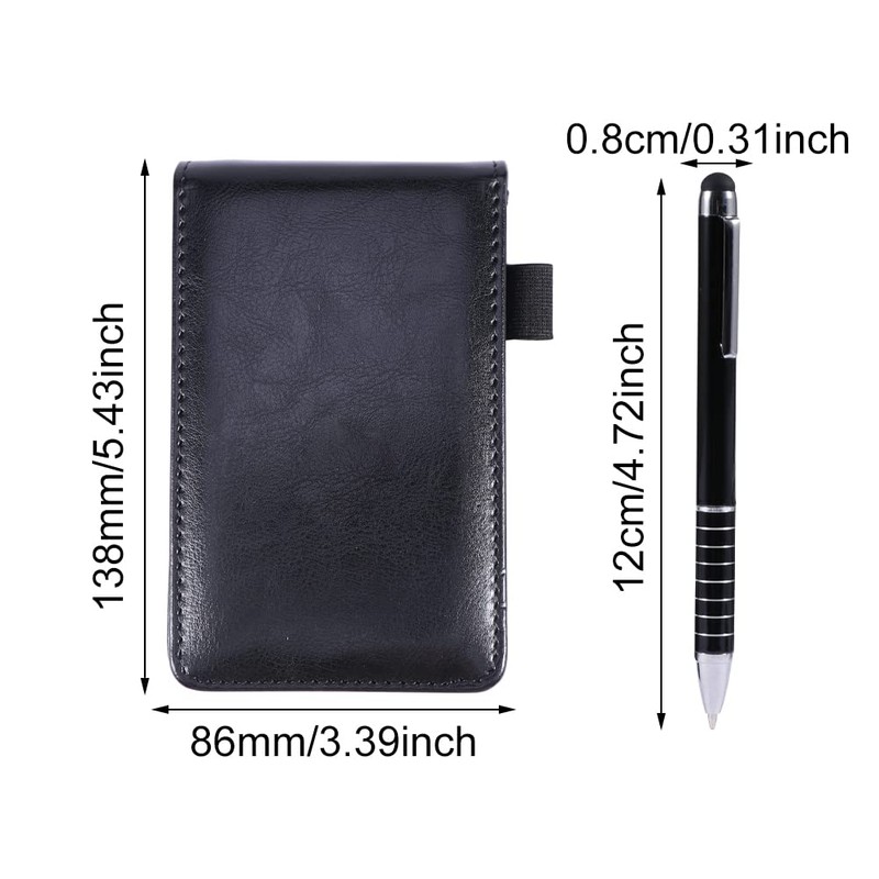 Mini Pocket Notebook, A7 Leather Notebook with Metal Pens, Holder