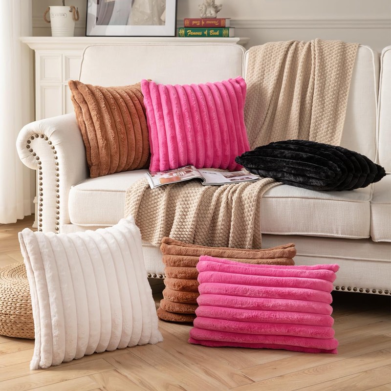 DEELAND Pack of 2,Double-Sided Faux Fur Plush Decorative Throw Pillow