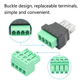 Riertostng Pack of 2 USB 2.0 Type A Female to 4 Pin Screw Connection Adapter - 300V 8A Converter for DIY Electronics
