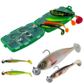 Rubber Fish Set with Box Shad Softbaits with Jig Hook