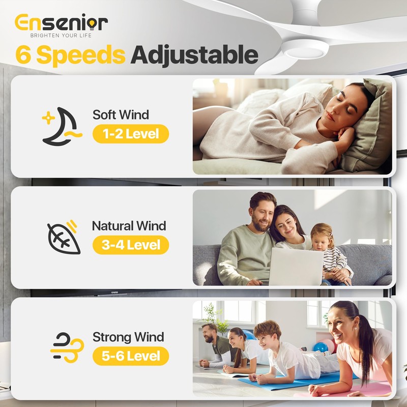 Ensenior 52 Inch Ceiling Fans with lights Remote Control, Flush