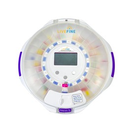 LiveFine Automatic Pill Dispenser with 28-Day Electronic Medication Organizer, 9 Dosage Rings, LCD Display with Sound & Light Alerts, Key & Magnifying Glass for Prescriptions, Vitamins & Supplements