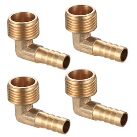 Brass Fitting Hose Barb, 1/2 Inch Angle 90 Degree, Hose Connector 10 mm Brass Elbow 1/2 Inch, Brass Reducer Barb Hose Connection Coupling for Water Fuel Air Pack of 4