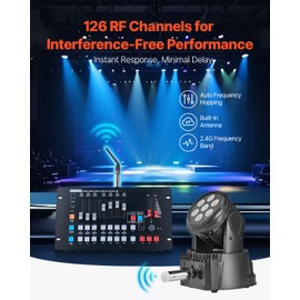 VEVOR DMX Wireless Receiver, 7 Receivers & 1 Transmitter, 2.4G ISM Band, 656 ft Transmission Range, Rechargeable Battery, Wireless Stage Lighting Control, for LED Stage Party DJ Bar Lighting, Silver