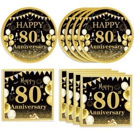 40PCS 80th Birthday Decorations 80th Birthday Party Tableware 1944 Birthday Party Decorations Supplies Birthday Party Dessert Plates Napkins for Wedding Anniversary Cheers to 80 Years Party Supplies