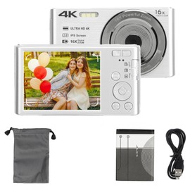4K Digital Camera 48MP 2.8 Inch 16X Digital Zoom Portable Compact Camera for Teens Beginners Silver