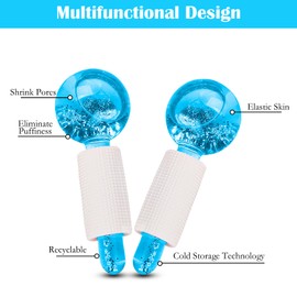 2 Pieces Facial Ice Globes for Face, Cooling Balls Set for Eyes and Neck, Facial Roller for Firming the Skin, Reduce Swelling, Dark Circulation, Improve Blood Circulation (Blue)