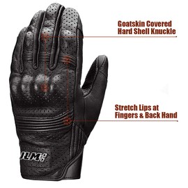 ILM Goatskin Leather Motorcycle Motorbike Powersports Racing Gloves Touchscreen for Men and Women Black (S, Black Perforated)