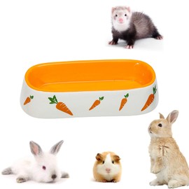 Rabbit Ceramic Feeding Bowl Ceramic Rabbit Ceramic Bowl for Small Animals Drinking Bowl Food Bowls for Hamsters Chinchilla Hedgehog Puppies Kittens Gerbils Ferrets (Long Bowl)
