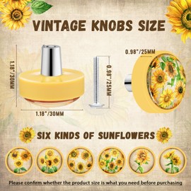 Fumete 12 Pcs Flower Knobs Sunflower Knobs for Vintage Drawer Soft Rubber Kitchen Cabinet Pulls Rustic Print Dresser Handles Home Nursery Furniture Cupboard Decoration(Sunflower)