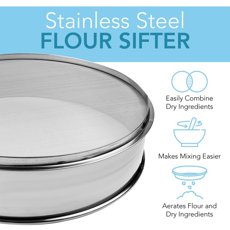 Vollum Stainless Steel Flour Sifter Fine Mesh Round Flour Sieve