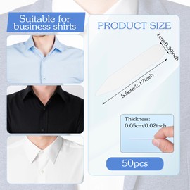 Ymapinc Dress Shirt Collar Inserts, 50PCS 2.17" Plastic Collar Inserts for Mens Shirts Waterproof Invisible Shirt Stays, Durable Dress Shirts Stays for Men's (White)