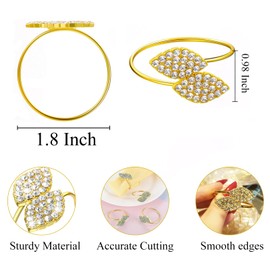 Set of 100 Napkin Rings Metal Gold Elegant Bling Leaves Rhinestone Napkin Ring, Napkin Rings Bulk Dinner Banquet Serviette Decor, Dining Table Setting for Thanksgiving Christmas Holiday Wedding Party