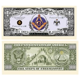 American Art Classics Freemason - Masonic Million Dollar Bills - Pack of 100 - Limited Edition Collectible Novelty Dollar Bill - Best Gift Or Keepsake for Masons