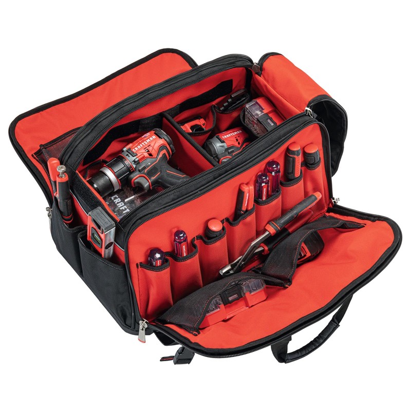 CRAFTSMAN TRADESTACK Tool Bag, 22.5”, Durable Polyester, Black and Red