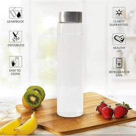 BOROKRAFT Glass Bottles 4 Pack 16 oz Borosilicate Wide Cap Glass Water Bottles with Lids Juicing Bottle Reusable for Juicing Smoothies, Infused Water, Beverage Storage (500ml)