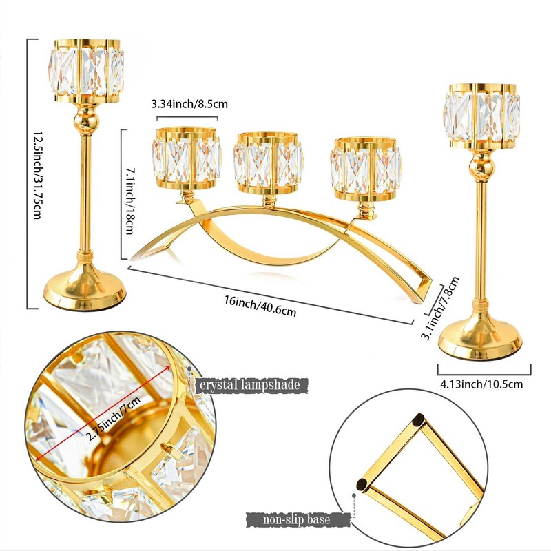 3 Arms Crystal Bowl Tealight Candelabra Votive Candle Stand, Wedding