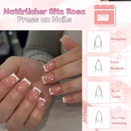 Virellay 240 Pieces Press On Nails French Set - False Nails Tips Set with Full Coverage (Medium Long French) (Pink, Medium)