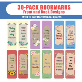 Creanoso Today I Will Bookmarks (30-Pack) – Daily Inspirational Card Set – Interesting Book Page Clippers – Great Gifts for Kids and Teens