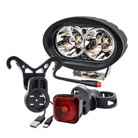OZ-USA E-Bike High-Output White LED Headlight & USB Rechargeable 4-Mode Smart Sensor Brake Light 12V - 60V Compatible with Vamoose Mammoth Rad Power Bikes RadMini RadRover RadExpand RadRunner