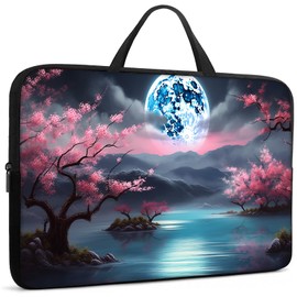 AIRWEE 13-15 Inch Laptop Sleeve Compatible with MacBook Air 13-15 inch, Slim Lightweight Shockproof Foam Soft Inner Lining Laptop Case Cute Travel Laptop Sleeve for Dell/HP, Sakura Moon