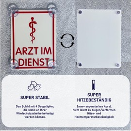 Doctor In Service Sign for Car with 4 x Suction Cups - Doctor In Service Suction Cup Sign Made of Acrylic Sign - Doctor In Service Car Sign for Windscreen 90 x 120 mm