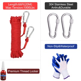 VNDUEEY Strong Magnet Fishing Kit, 1000LBS(453KG) Pulling Force Double-Sided Fishing Magnets Neodymium Magnetic Fishing Kit with 20m (65 Foot) Durable Rope and Protective Gloves