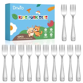 DRKIO Stainless Steel Toddler Forks Set - 12 Pieces Kids Forks Set Children Safe Food Grade Kids Silverware Small Forks Metal Toddler Utensils Dishwasher Safe Mirror Polished