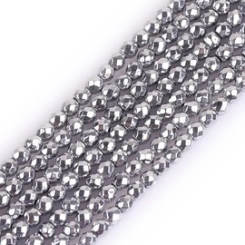 GEM-insid 2mm Hematite Facted Round Silver Color Beads Silver Color Strand 15 Inches For Jewellry Making Bracelets Necklace by GEM-inside