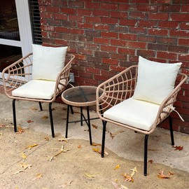 DWVO 3 Pieces Patio Furniture Sets Wicker Patio Conversation Set with Soft Cushion and Table, Bistro Set for Patio, Garden Backyard Porch Poolside, Beige