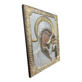 Silver Canvas (P-4/002G/K) Virgin Mary of Kazan Kazanskaya Byzantine Silver Orthodox Icon/Greek Handmade (6 1/2 x 5)