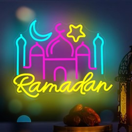 Ramadan Neon Sign Ramadan Decorations for Home Dimmable Neon Lights Mosque Led Sign Muslim Islamic Wall Decor Light Up Sign Ramadan Gifts for Kids Women